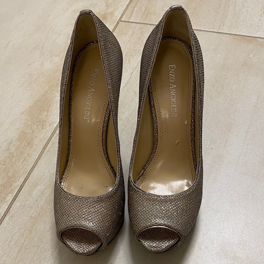 Enzo Angiolini Textured Sparkly Peep Toe Heels